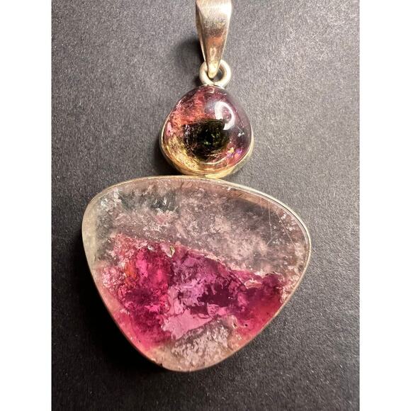 NEW Watermelon Tri color tourmaline sterling silver pendant 11.02 grams - Picture 4 of 14
